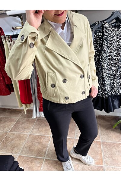 yaba butikk Kısa Trençkot Çift Cepli
