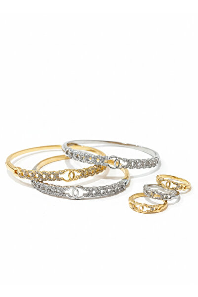 burjalmodah Women's gold and silver plated bracelet and ring set with luxurio...