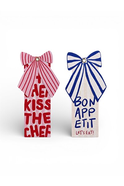 Papeit علامة كتاب ورقية مزخرفة بتفاصيل فيونكة Kiss The Chef و Bon Appetit