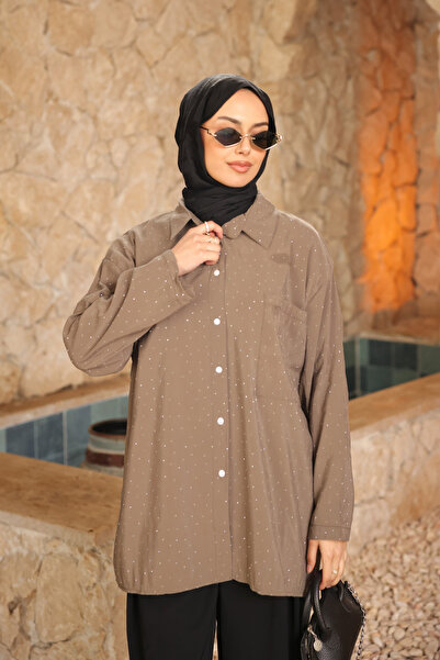 İmajButik Khaki Single Pocket Stoned Casual Shirt