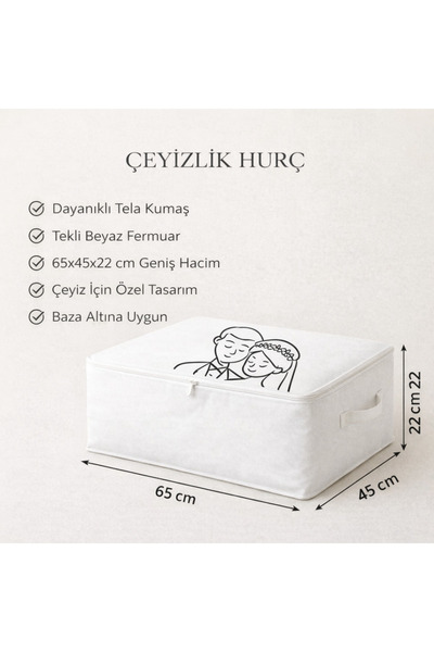 YELLOW STARY HOME DECOR Çeyizlik Hurç 65x45x22 cm Tek Fermuarlı Baza Altı Sak...