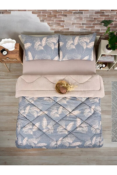 Çetinhome Double Patterned Welsoft Quilt Set (Without Sheets) Arina Beige