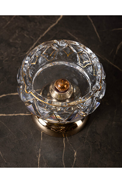 ofisbura Crystal Glass Ashtray 15 cm |   Luxury Desktop Accessory with Gold D...