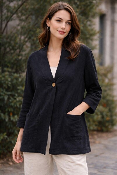 AGORATEKSTİL Women's New Season Double Pocket Single Button Jacket 100% Cotton