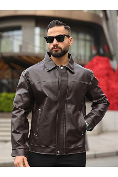 İBOS MODA Men's Slim Fit New Season Lined Leather Jacket