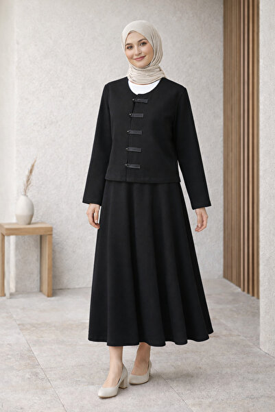 Kirazgym Комплект „Солун“ с пола с копчета и кожени детайли – черен