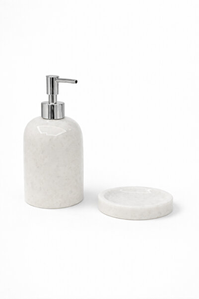 DMR HOME Doğal Beyaz Mermer Banyo Seti – Krom Sıvı Sabunluk & Katı Sabunluk |...