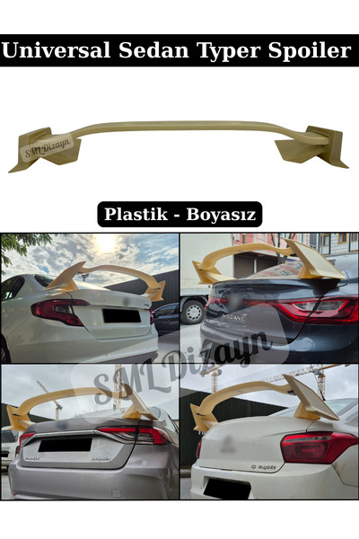 SML Dizayn Universal Sedan Type R Yüksek Spoiler Spoyler Boyasız Plastik Egea...