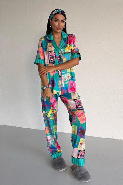 COCCOLARSI Mondo Allegro Saten Kısa Kol Pantolon Pijama Takımı MA5818