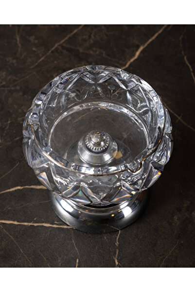 ofisbura Crystal Glass Ashtray 15 cm |   Luxury Desktop Accessory with Silver...