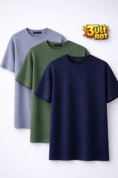 TRYK SET TRICOU 3 PIESĂ DİNȚE MATERIAL GĂURIT VERDE GRI BLEU ALBASTRU MATERIA...