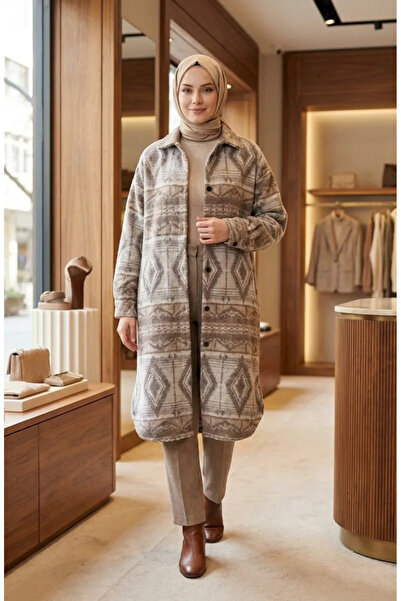 sefamerve Ethnic Patterned Buttoned Winter Hat 2500-10 Milky Brown Beige