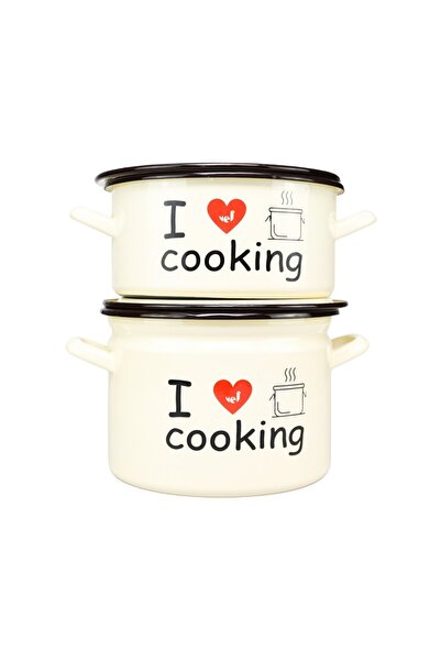 VEF Set of 2 decorative Cooking pots and pans with lids 22 cm VEF, Cream