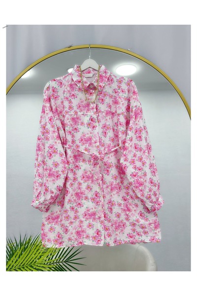 YEDİLALE Man.Go Fabric Lace-Up Flowered Tunic [80 cm Length]