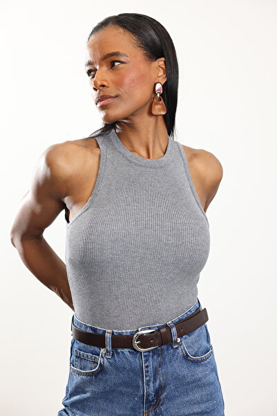 5in1Canpolat Anthracite Crew Neck Ribbed Undershirt 0001