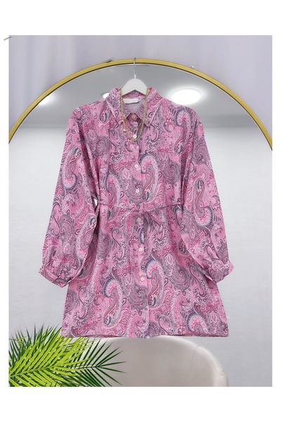 YEDİLALE Man.Go Fabric Lace-Up Flowered Tunic [80 cm Length]