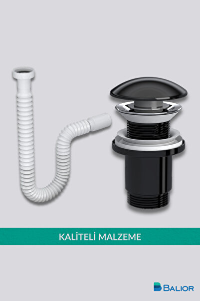 BALİOR Seramik Lavabo Sifonu Koku Engelleyici Aç-Kapa Parlak Siyah Taşmasız