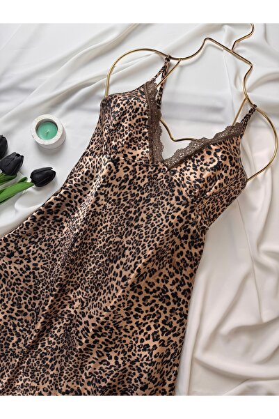 ROZENİN LINGERIE Saten Askılı Dantel Detaylı Yumuşak Dokulu Mini Elbise Gecelik