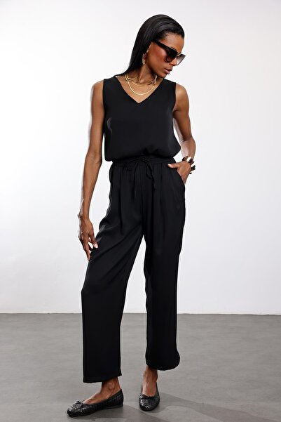 5in1Canpolat Black Blouse Pants Set 0001