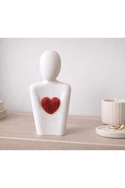 OEM 3D decorative statuette with heart, white/red, 7.2x4.4x13.2cm, romantic g...
