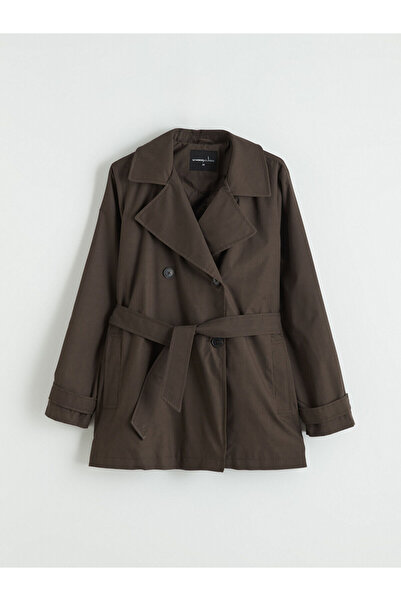 LC Waikiki معطف نسائي بني اللون من مجموعة ميرال بياقة مزدوجة الصدر