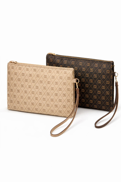 KISCHE Women's Printed Women's Clutch Handbag Portfolio Ponny Set of 2 Coffee...