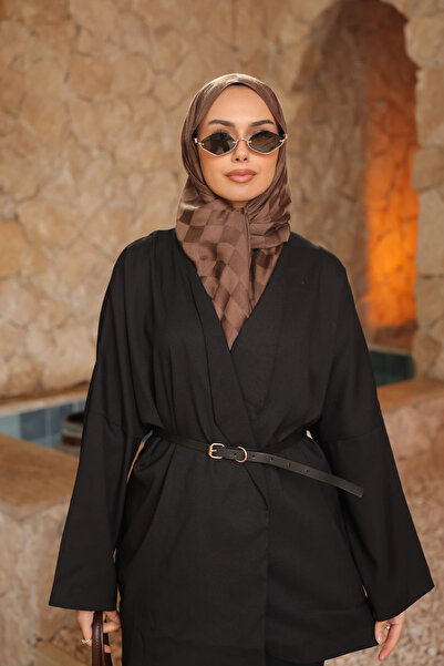 İmajButik Black Belted Double-Breasted Collared Casual Jacket