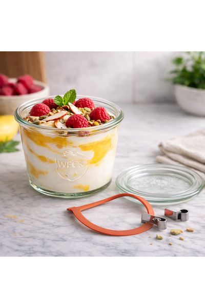 esdekor Weck 290 ml Mold Short Glass Jar 100 mm Glass Lid with Gasket and 2 C...