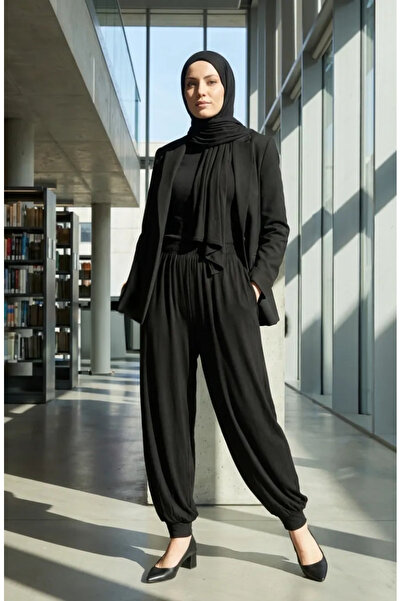 sefamerve Elastic Waist Draped Shalwar 2026-01 Black