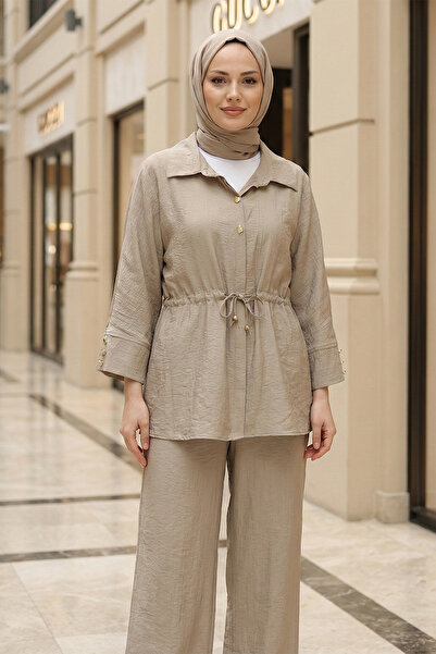 Kirazgym Women's Lace-Up Elastic Waist Pants Cotton Crinkle Fabric Hijab Suit...