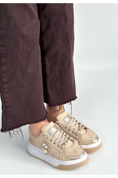 Zerenyus Γυναικεία αθλητικά παπούτσια Ceano Premium σε μπεζ σουέντ με χοντρή ...