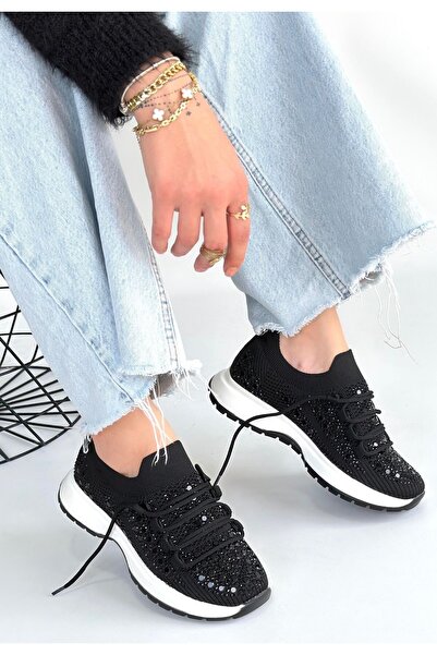 Zerenyus Ceas Black Knitwear Pantofi sport pentru femei cu șireturi