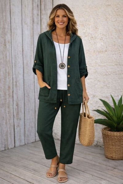 AGORATEKSTİL طقم قميص وبنطلون نسائي من قماش الموسلين العضوي مكون من قطعتين