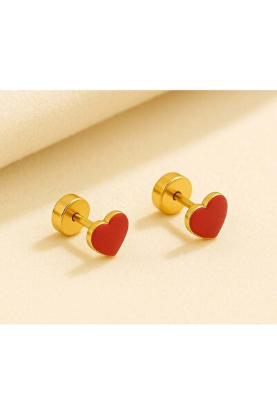 earss Red Heart Stud Earrings For Kids, Gold Plated | HYPOALLERGENIC