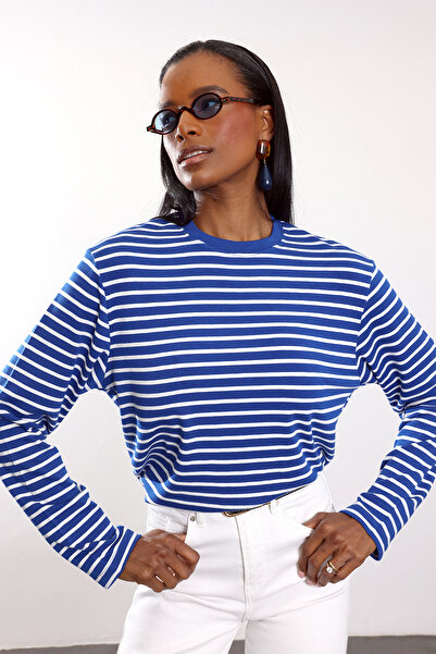 5in1Canpolat Blue Striped Long Sleeve T-Shirt 0197