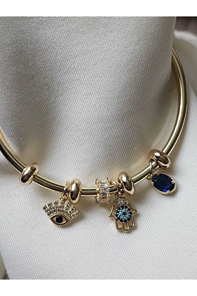 ZÜLİSCH Steel Charm Bracelet with Gold Blue Stone Adjustable Model Stainless
