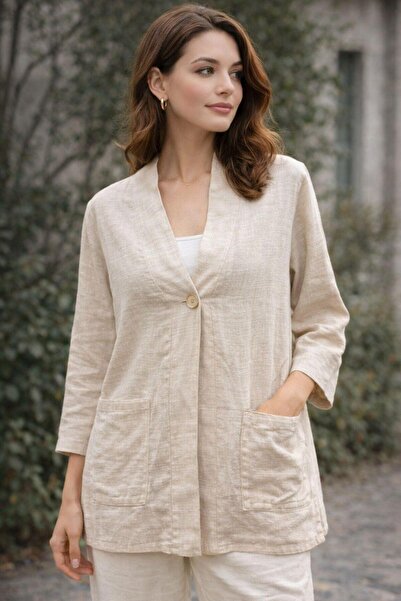 AGORATEKSTİL Women's New Season Double Pocket Single Button Jacket 100% Cotton