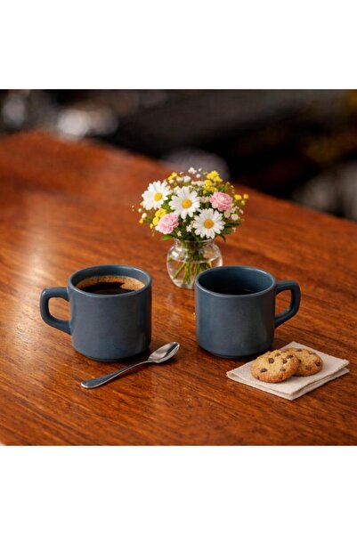 Keramika 8 Cm Stackable Çay/Kahve Fincanı Mavi 6 lı