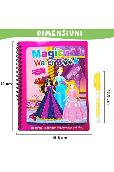 Pitikot Carte de colorat cu apa Magic Book , Reutilizabila, plina de culori vibrante, Cele 3 printese