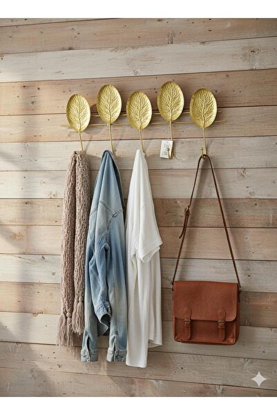 Noor علاقة معدنية بتصميم اوراق الشجر الذهبية على شكل قطعة ديكور تتكون من خمسة...