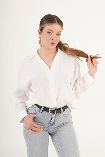 Hipo Trend Πουκάμισο με λαιμόκοψη V, ριγέ, λινό, εκρού