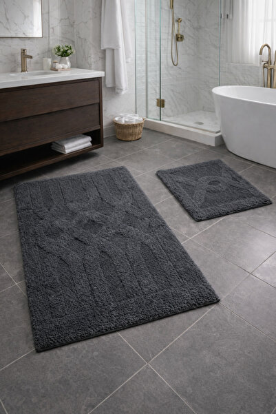 Dokumacıoğlu Elovien Antrasit Yumuşak Dokulu Modern Kaymaz ve Deri Tabanlı 2'...