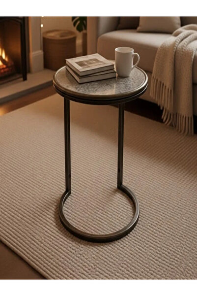 CN Modern round serving table - marble top and antique metal base