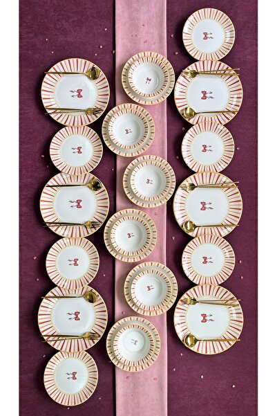 Erbaşlar Elegans Kırmızı 24 Parça 6 Kişilik Lüx Yemek Takımı, Yemek Seti