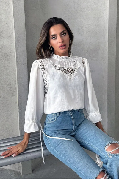 OEM Tendeza Blouse with Lace - White - M