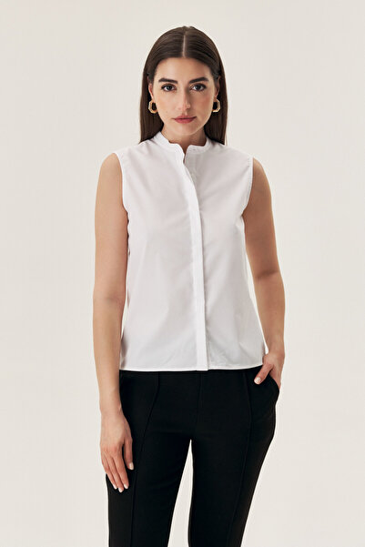 EMA\T White Poplin Shirt with Mandarin Collar