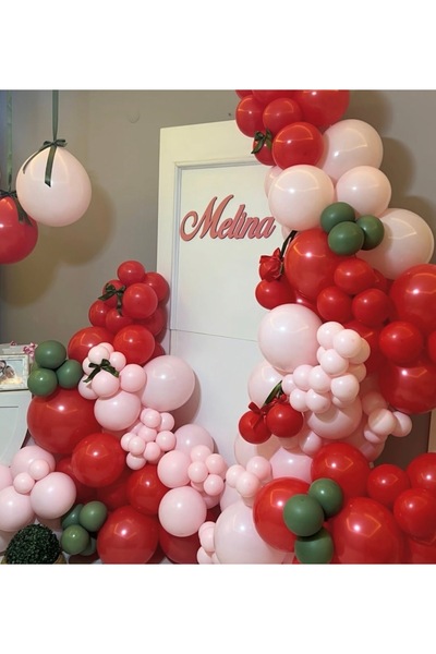 Çemrek Süs Parti Pink Red Balloon Chain Set Suitable for Strawberry or Cherry...
