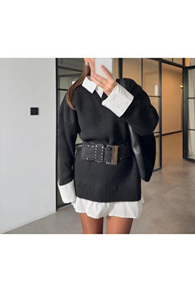 Lavanta Tekstil Shirt Detailed Knitwear Sweater Dress