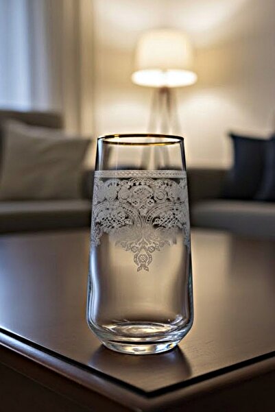 DECOSTYLE Lilyum Matte Gold Soft Drink Glass Print 420015 Glass 6 Pcs