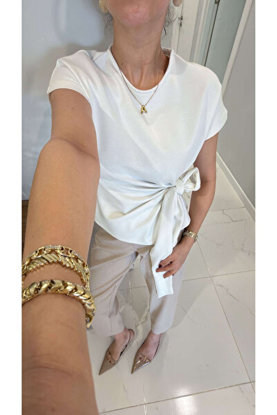 BİRCANÇİL Oyh Jerra Ecru Side Tie Detailed Blouse